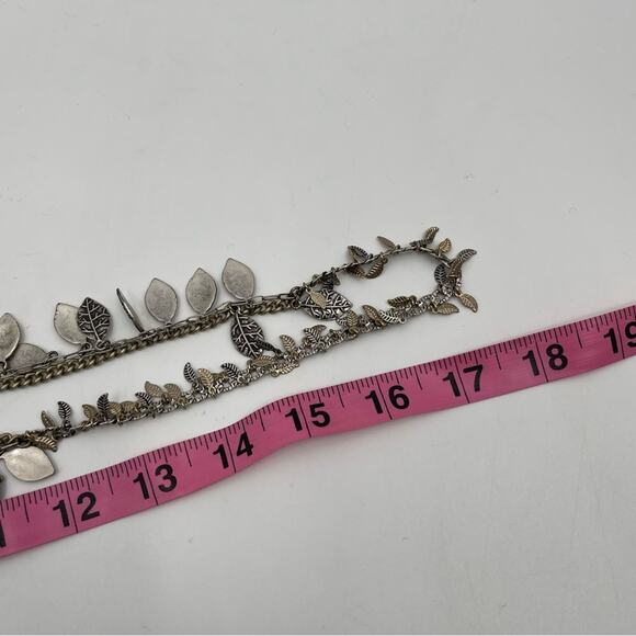 JESSICA SIMPSON Necklace Leaf Feather Boho Mixed Media Gold Silver Long Jewelry - Picture 4 of 10